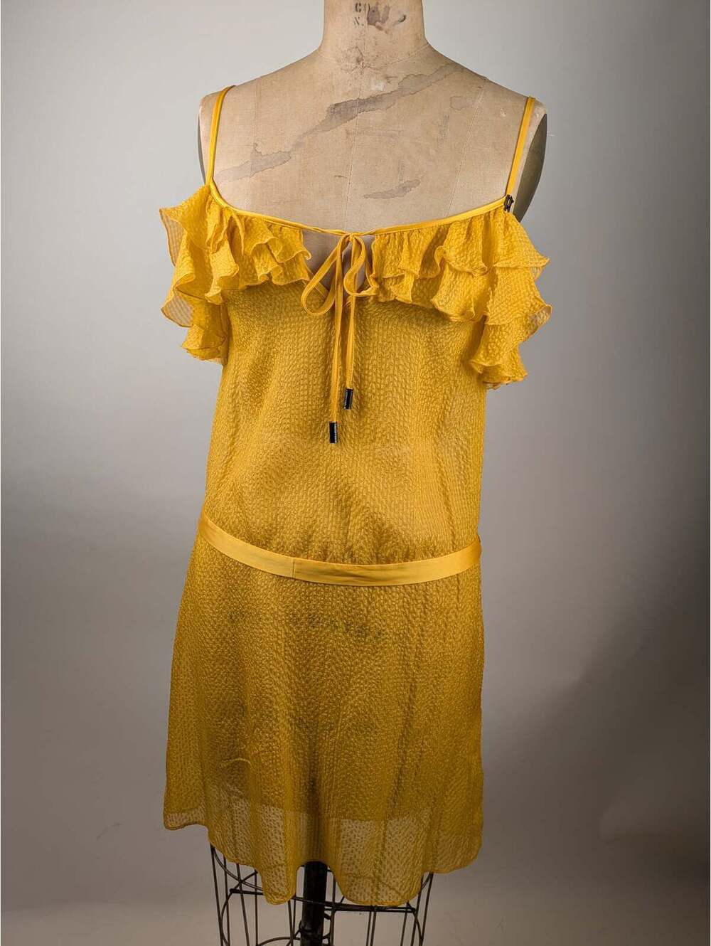 2000's John Galliano yellow silk ruffle dress